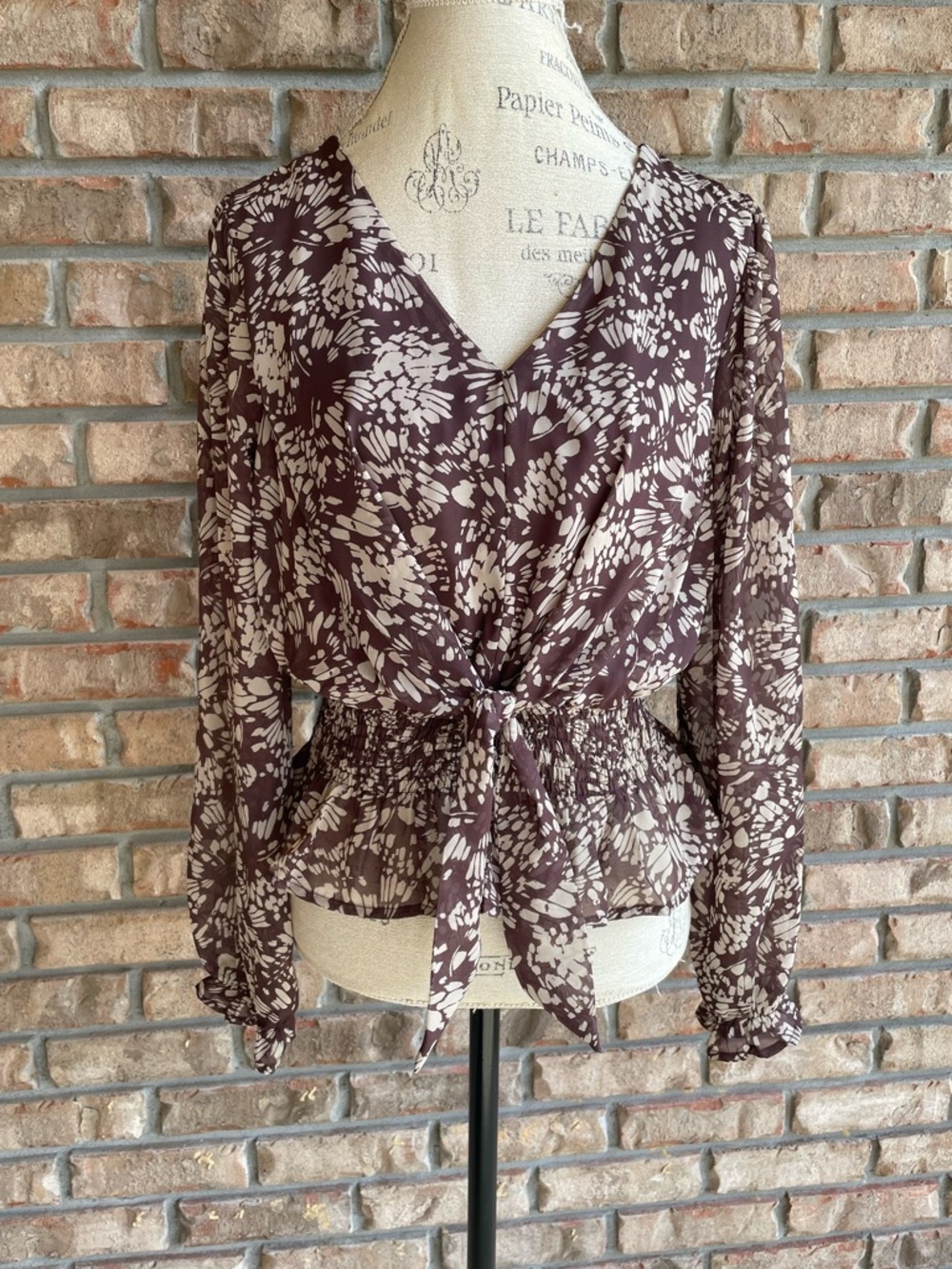 Papermoon Brown Floral Boho Tie-Front Blouse NWT